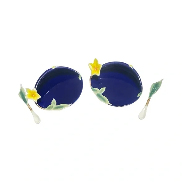 Sorelle Fine Porcelain Tea SetCobalt Blue With Yellow Jasmine Flowers. 8 Pieces - Picture 4 of 8